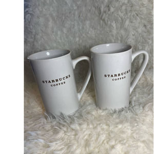 Starbucks 2003 Coffee Mugs/Cups-Set of 2 White with Brown Letters 10 oz.
